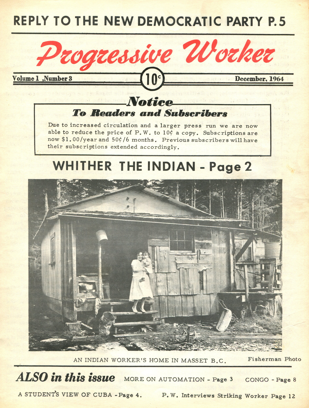 Progressive Worker Volume 1 Number 3 10 cents December, 1964